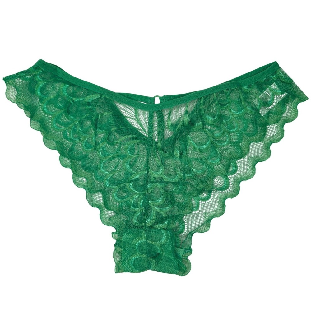 NEW Unworn Knotty Green Bright High Cut Briefs Lacey‎ Panties Underwear